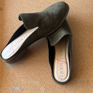 Sole Society Dark Green Suede Mules